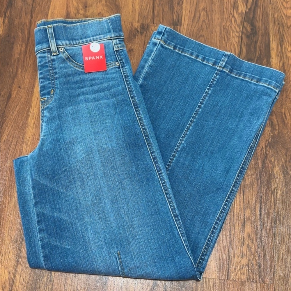 SPANX Seamed Front Wide Leg Jeans In Vintage Índigo Wash - Picture 4 of 15